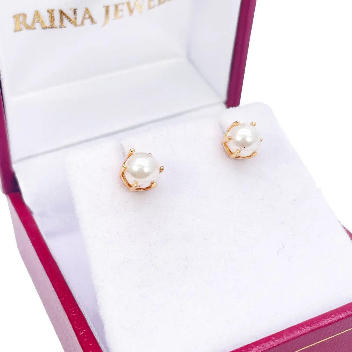 22ct Yellow Gold Six Claw Elegant Round Pearl Stud Earrings 5.5mm 