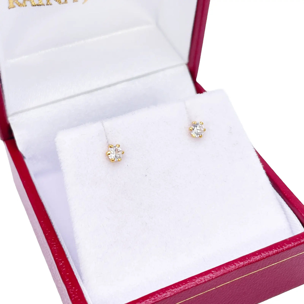22ct Yellow Gold Six Claw Prong Cubic Zirconia Children's Earrings 3mm Width 