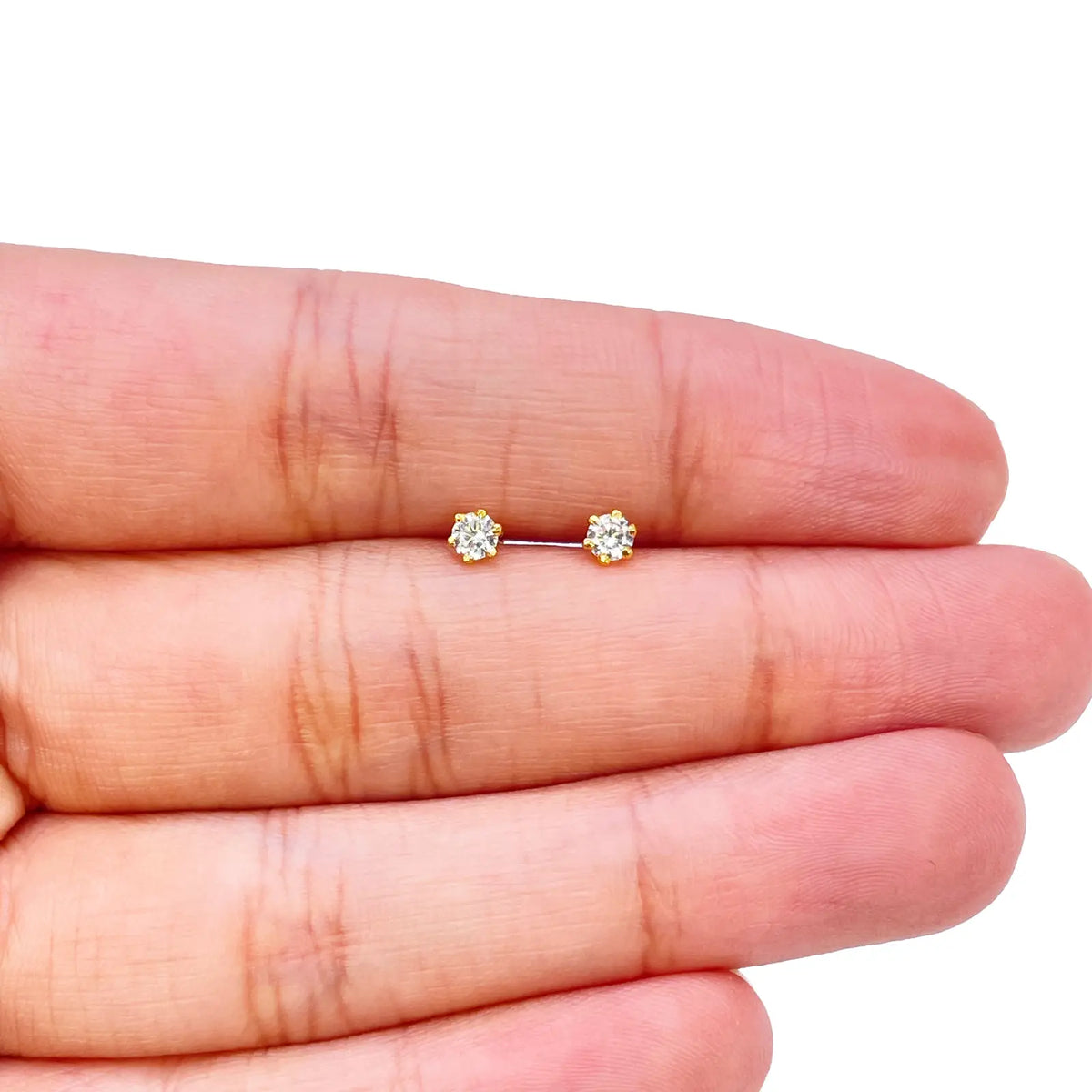22ct Yellow Gold Six Claw Prong Cubic Zirconia Children's Earrings 3mm Width 