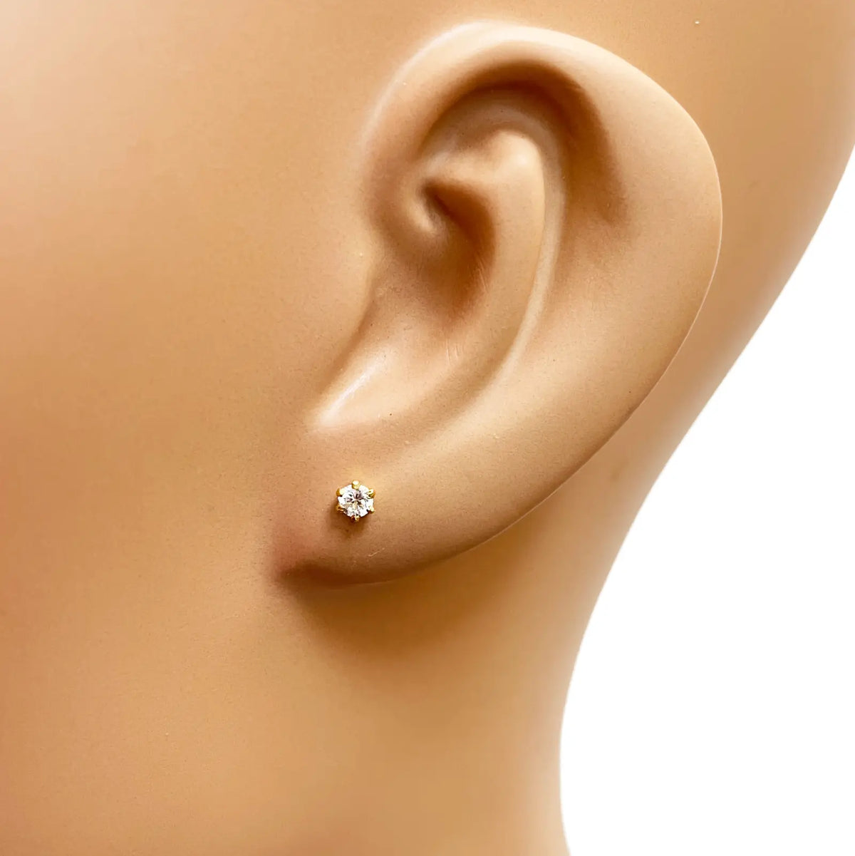 22ct Yellow Gold Six Claw Prong Cubic Zirconia Children's Earrings 3mm Width 