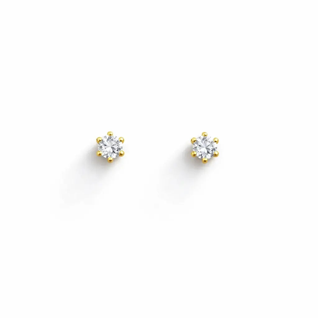 22ct Yellow Gold Six Claw Prong Cubic Zirconia Children's Earrings 3mm Width  Children's gold earring