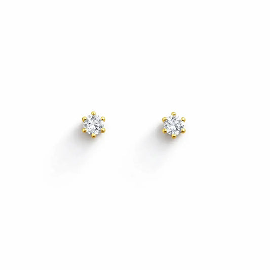 22ct Yellow Gold Six Claw Prong Cubic Zirconia Children's Earrings 3mm Width  Children's gold earring