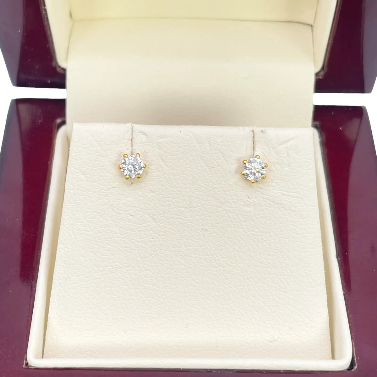 22ct Yellow Gold Six Claw Prong Cubic Zirconia Children's Earrings 4mm Width 