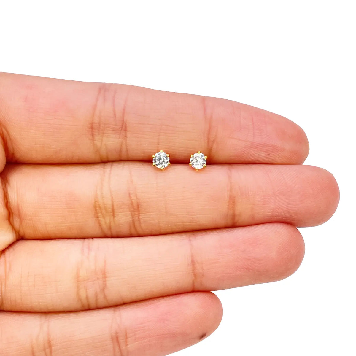 22ct Yellow Gold Six Claw Prong Cubic Zirconia Children's Earrings 4mm Width 