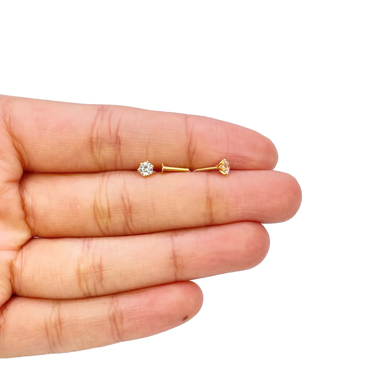 22ct Yellow Gold Six Claw Prong Cubic Zirconia Children's Earrings 4mm Width 