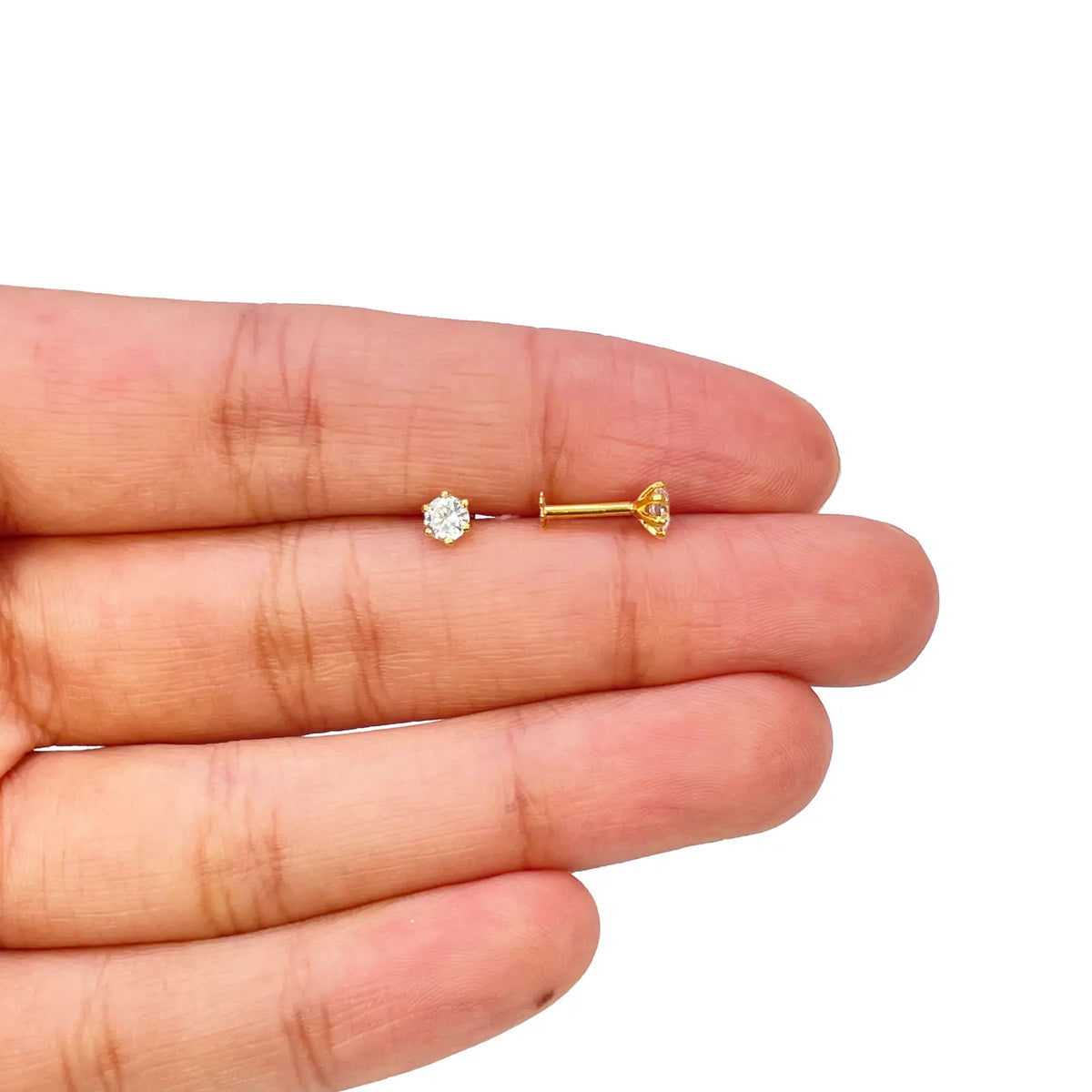 22ct Yellow Gold Six Claw Prong Cubic Zirconia Children's Earrings 4mm Width 