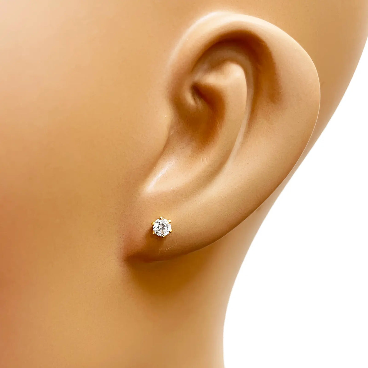 22ct Yellow Gold Six Claw Prong Cubic Zirconia Children's Earrings 4mm Width 