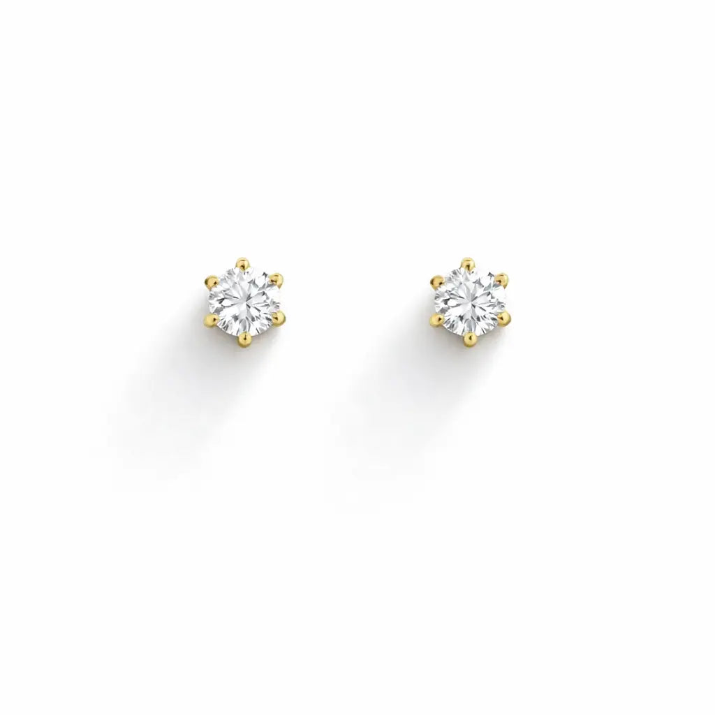 22ct Yellow Gold Six Claw Prong Cubic Zirconia Children's Earrings 4mm Width  Children's gold earring
