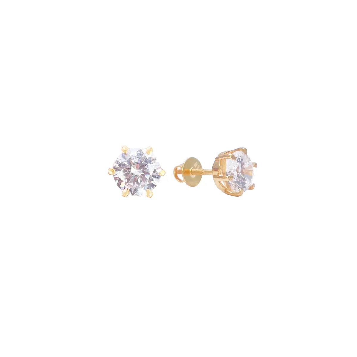 22ct Yellow Gold Six Claw Round Cubic Zirconia Stud Earrings 4mm 