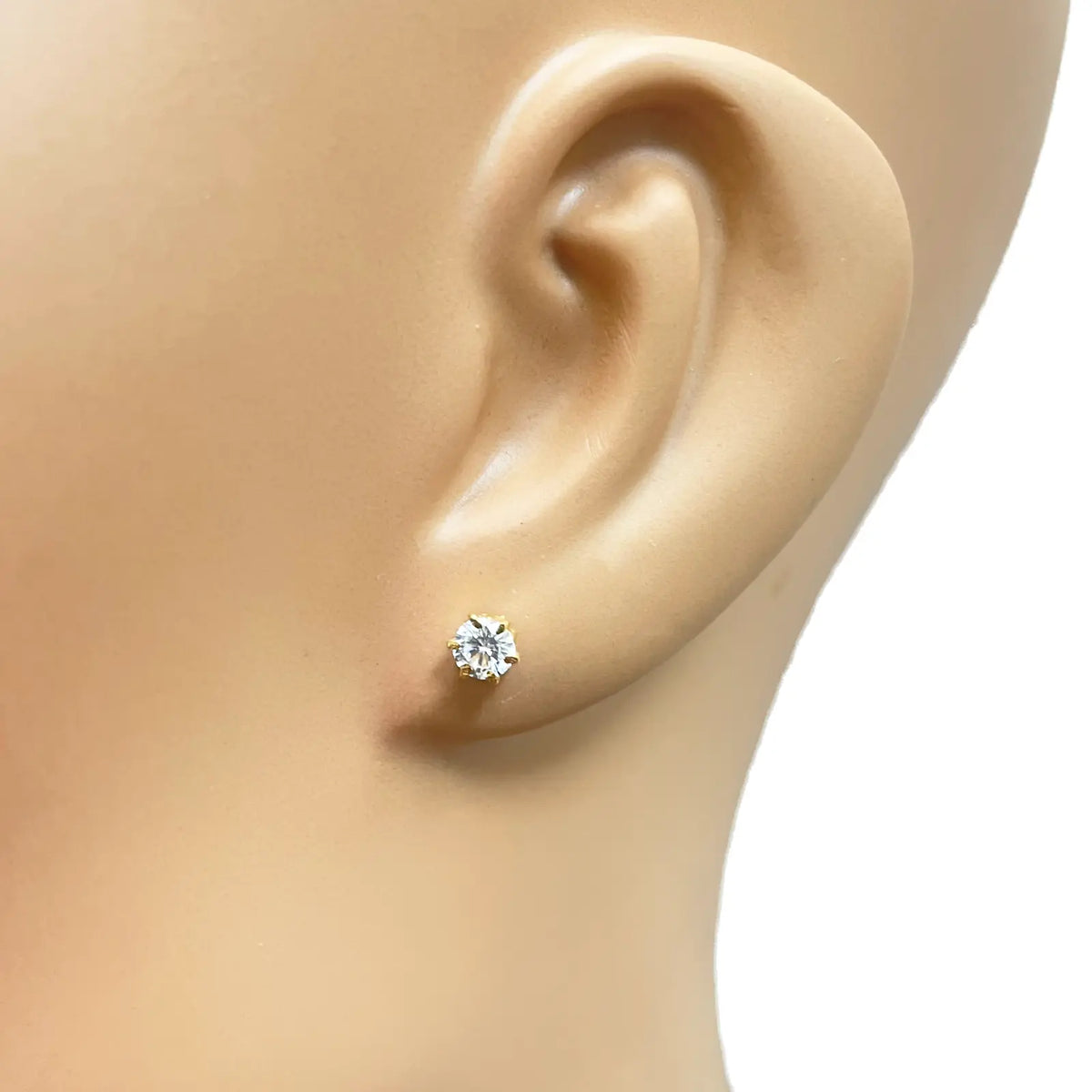 22ct Yellow Gold Six Claw Round Cubic Zirconia Stud Earrings 4mm 