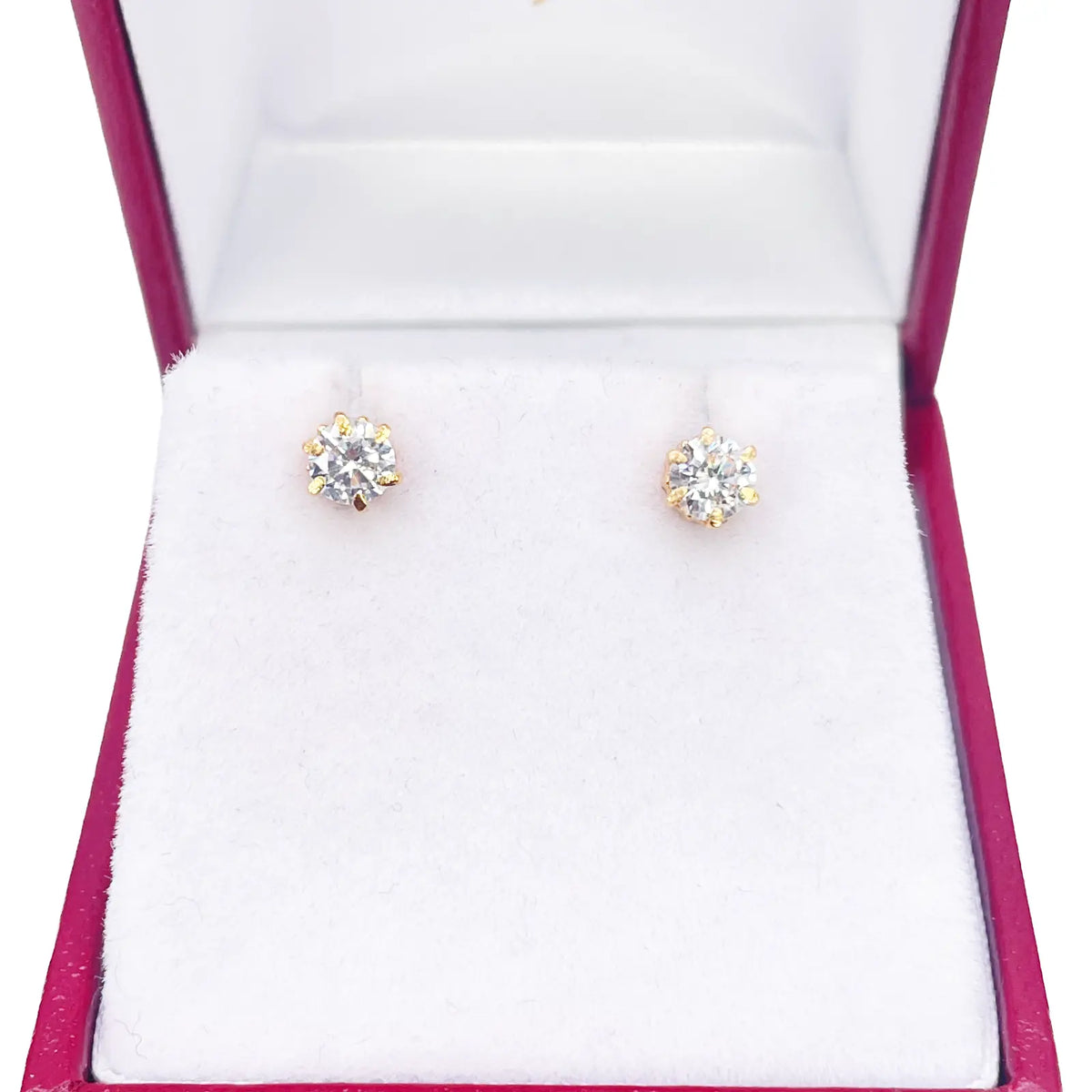 22ct Yellow Gold Six Claw Round Cubic Zirconia Stud Earrings 4mm 