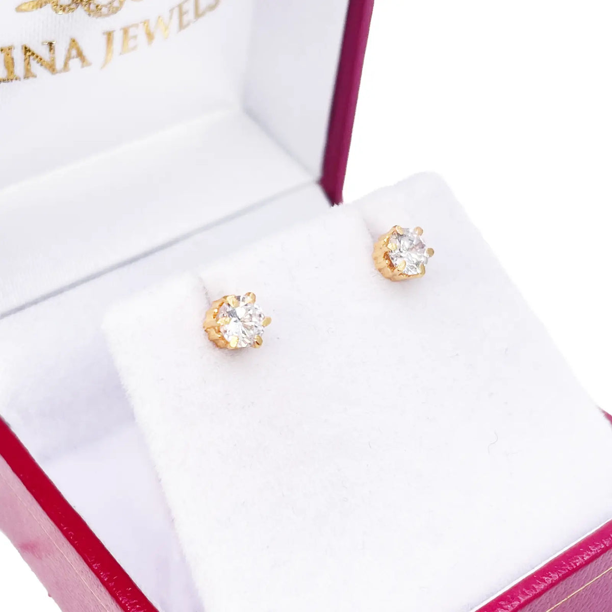 22ct Yellow Gold Six Claw Round Cubic Zirconia Stud Earrings 4mm 