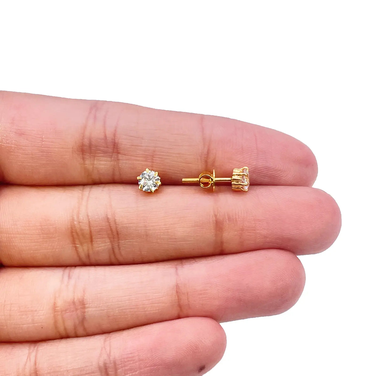 22ct Yellow Gold Six Claw Round Cubic Zirconia Stud Earrings 4mm 