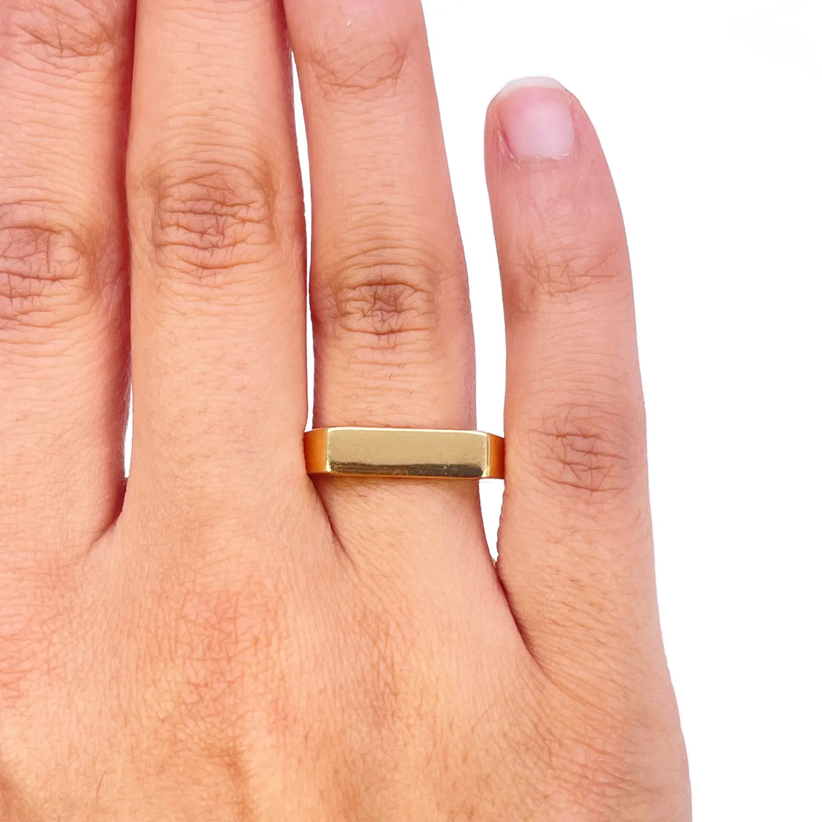 22ct Yellow Gold Slim Rectangular Signet Ring High Polish Plain Design - Size V  Gold Ring