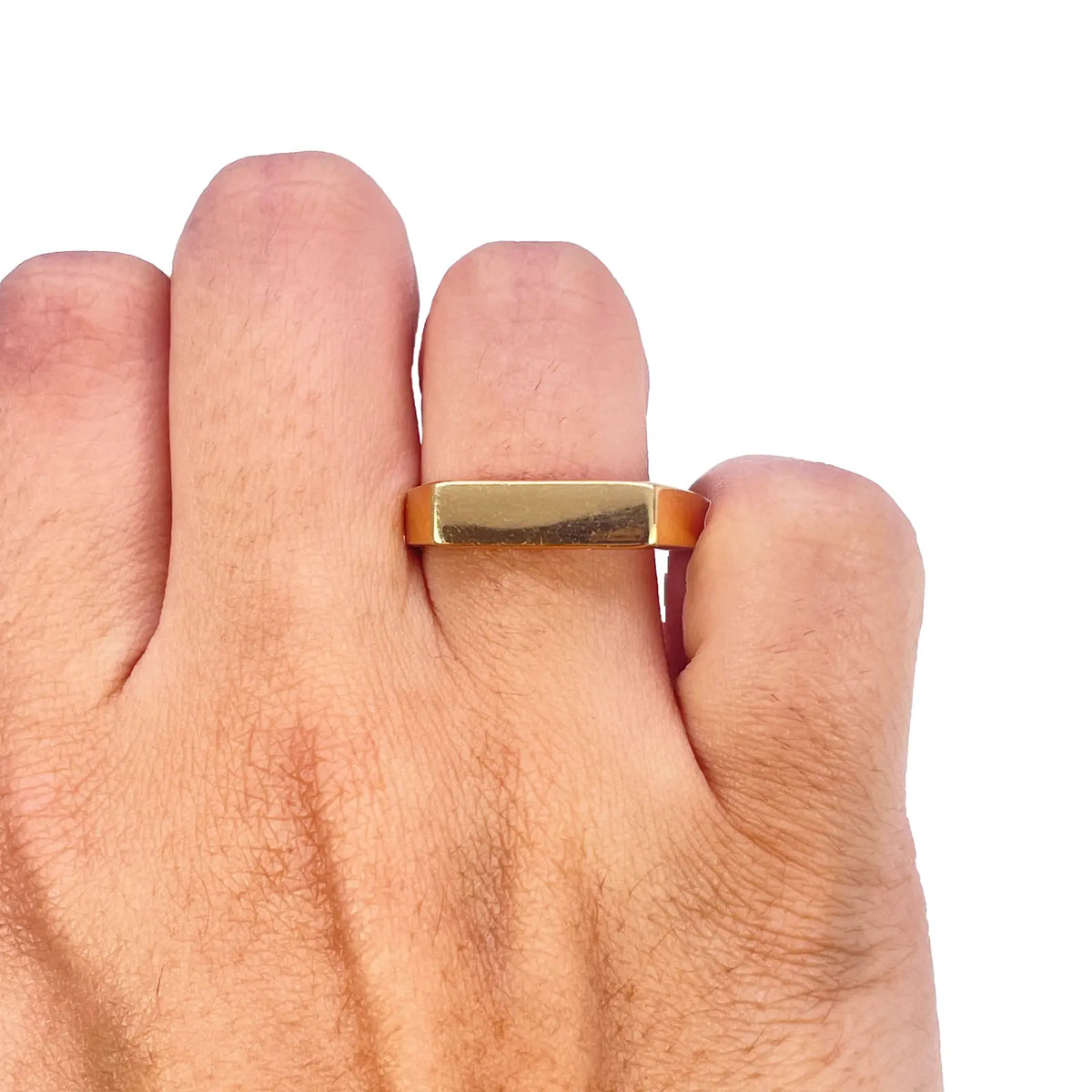 22ct Yellow Gold Slim Rectangular Signet Ring High Polish Plain Design - Size V  Gold Ring