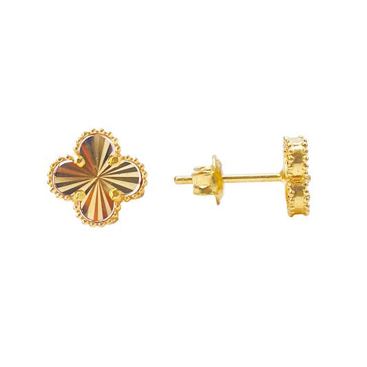 22ct Yellow Gold Small Diamond Cut Clover Stud Earrings 9mm Width 