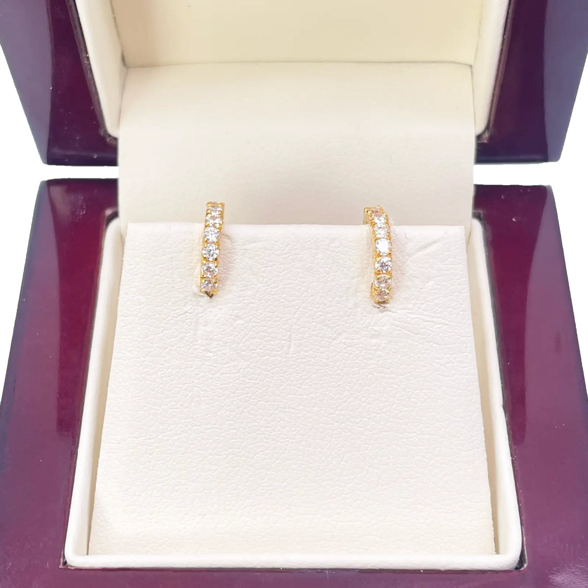 22ct Yellow Gold Small Sparkly Cubic Zirconia Hoop Huggie Children's Earrings 11mm Length 