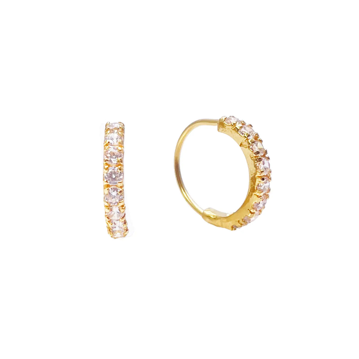 22ct Yellow Gold Small Sparkly Cubic Zirconia Hoop Huggie Children's Earrings 11mm Length 