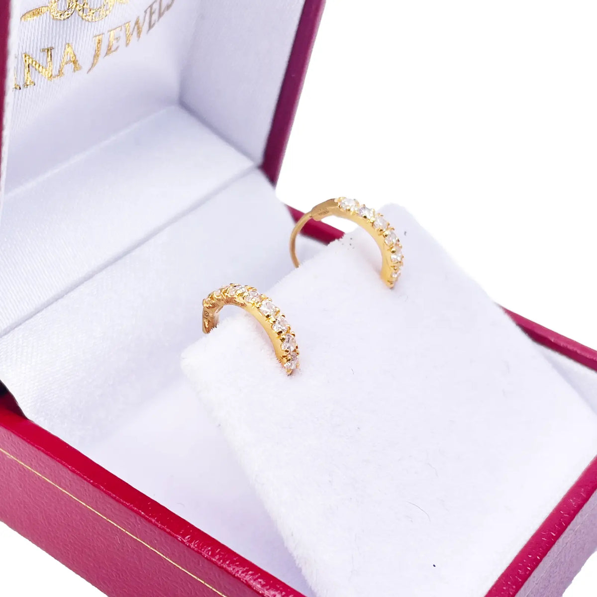 22ct Yellow Gold Small Sparkly Cubic Zirconia Hoop Huggie Children's Earrings 11mm Length 