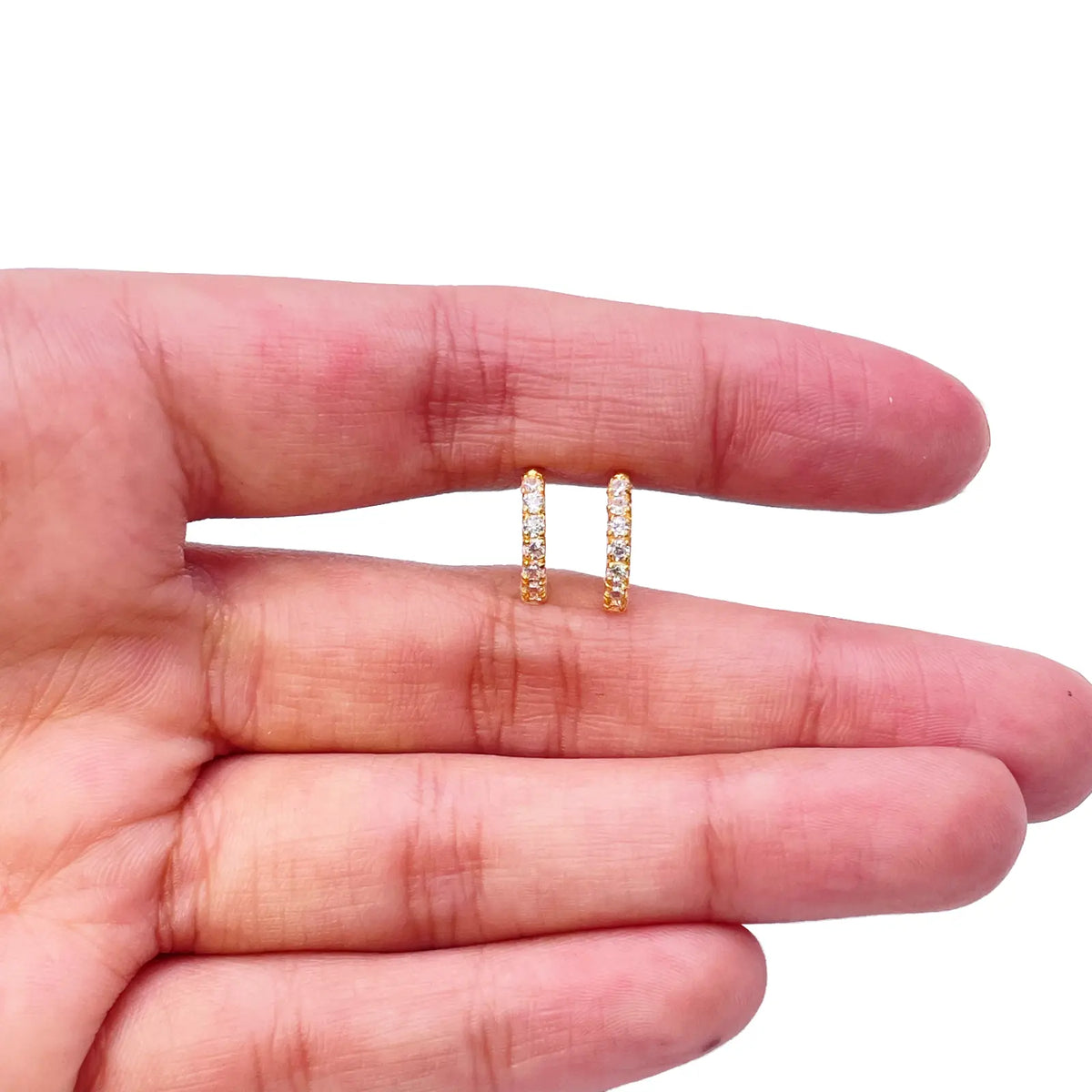 22ct Yellow Gold Small Sparkly Cubic Zirconia Hoop Huggie Children's Earrings 11mm Length 