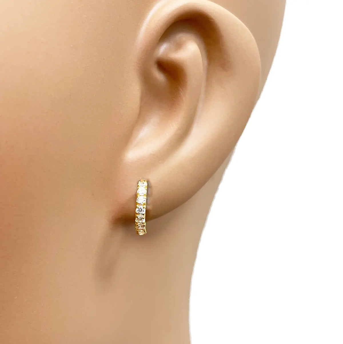 22ct Yellow Gold Small Sparkly Cubic Zirconia Hoop Huggie Children's Earrings 11mm Length 