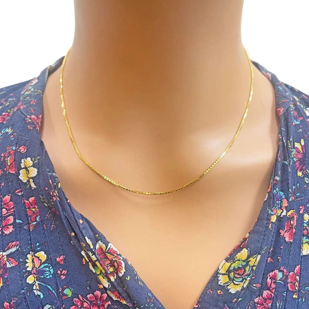 22ct Yellow Gold Solid Box Link Thin Chain 18''Inches 1.3mm Width 