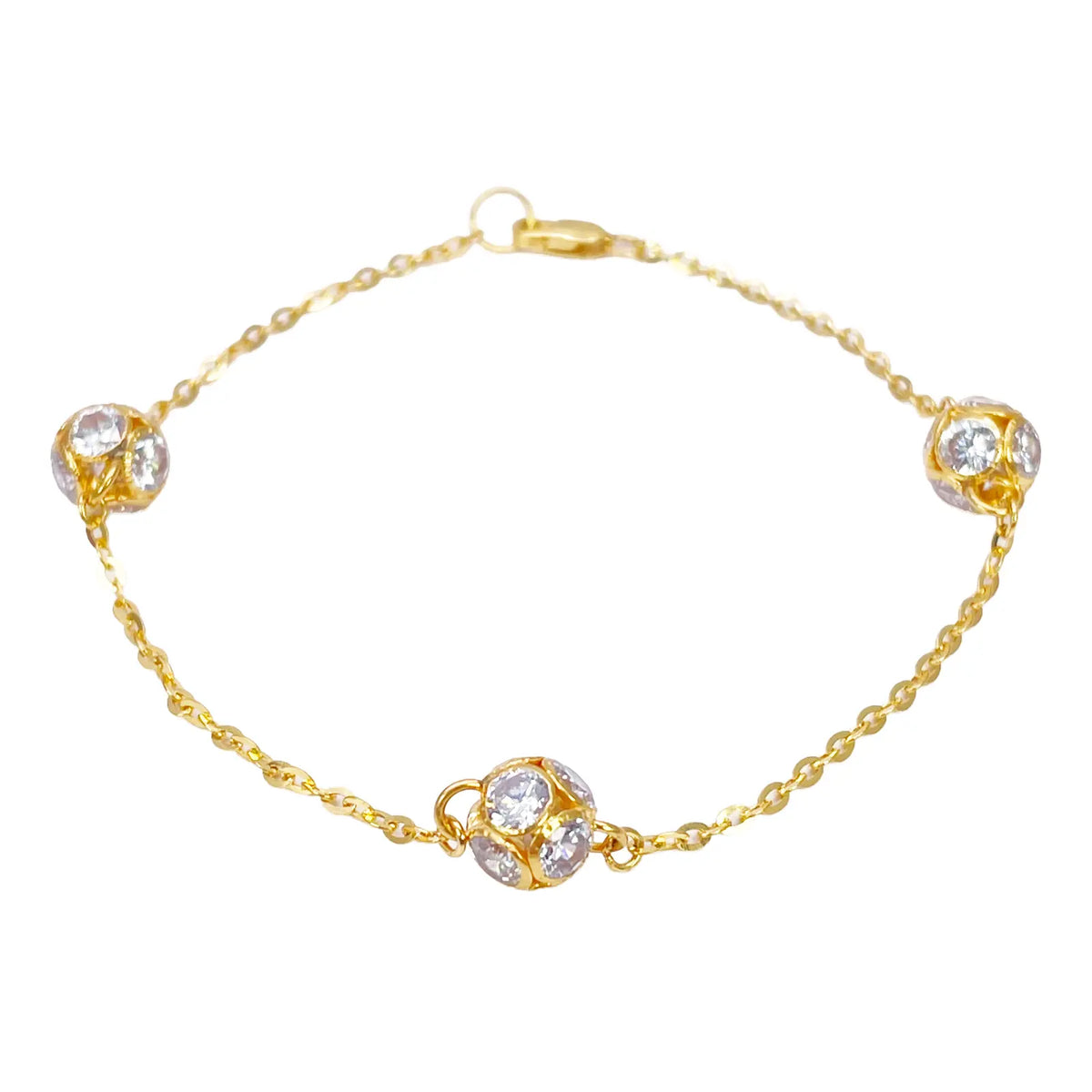 22ct Yellow Gold Sparkly Cubic Zirconia Glitter Ball Ladies Bracelet 6.5 Inches 