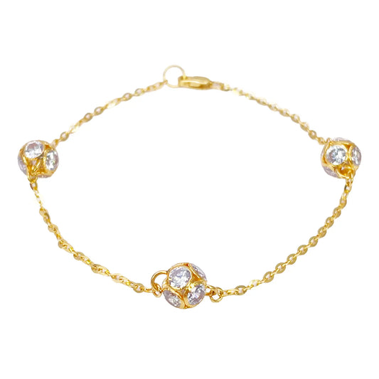 22ct Yellow Gold Sparkly Cubic Zirconia Glitter Ball Ladies Bracelet 6.5 Inches 