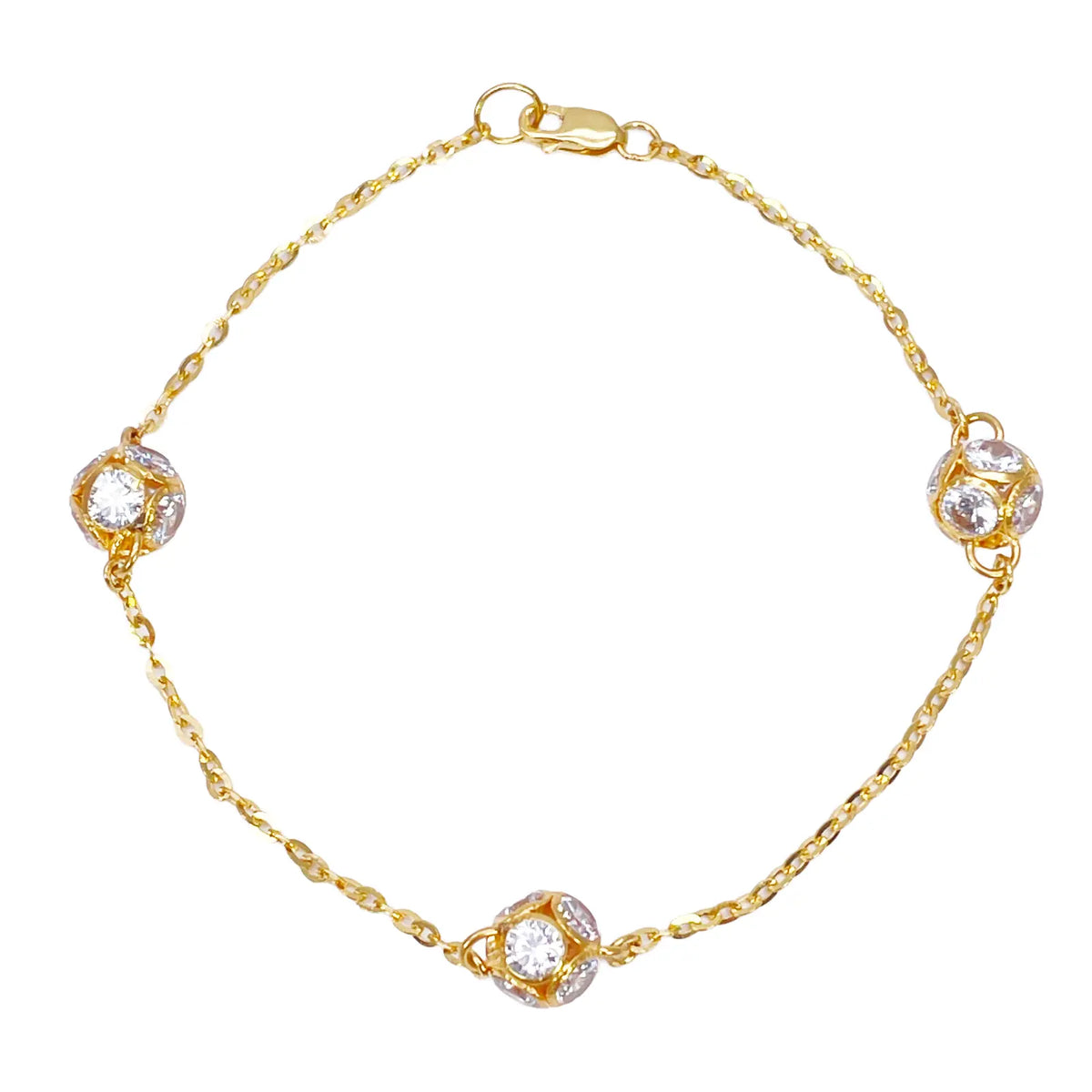 22ct Yellow Gold Sparkly Cubic Zirconia Glitter Ball Ladies Bracelet 6.5 Inches 