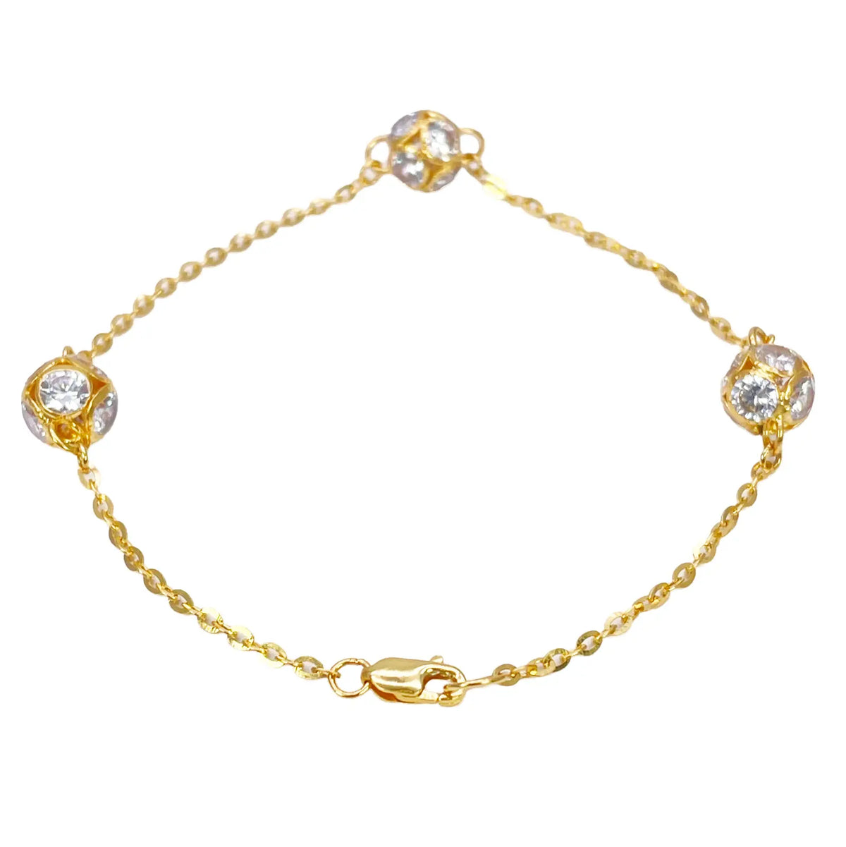22ct Yellow Gold Sparkly Cubic Zirconia Glitter Ball Ladies Bracelet 6.5 Inches 