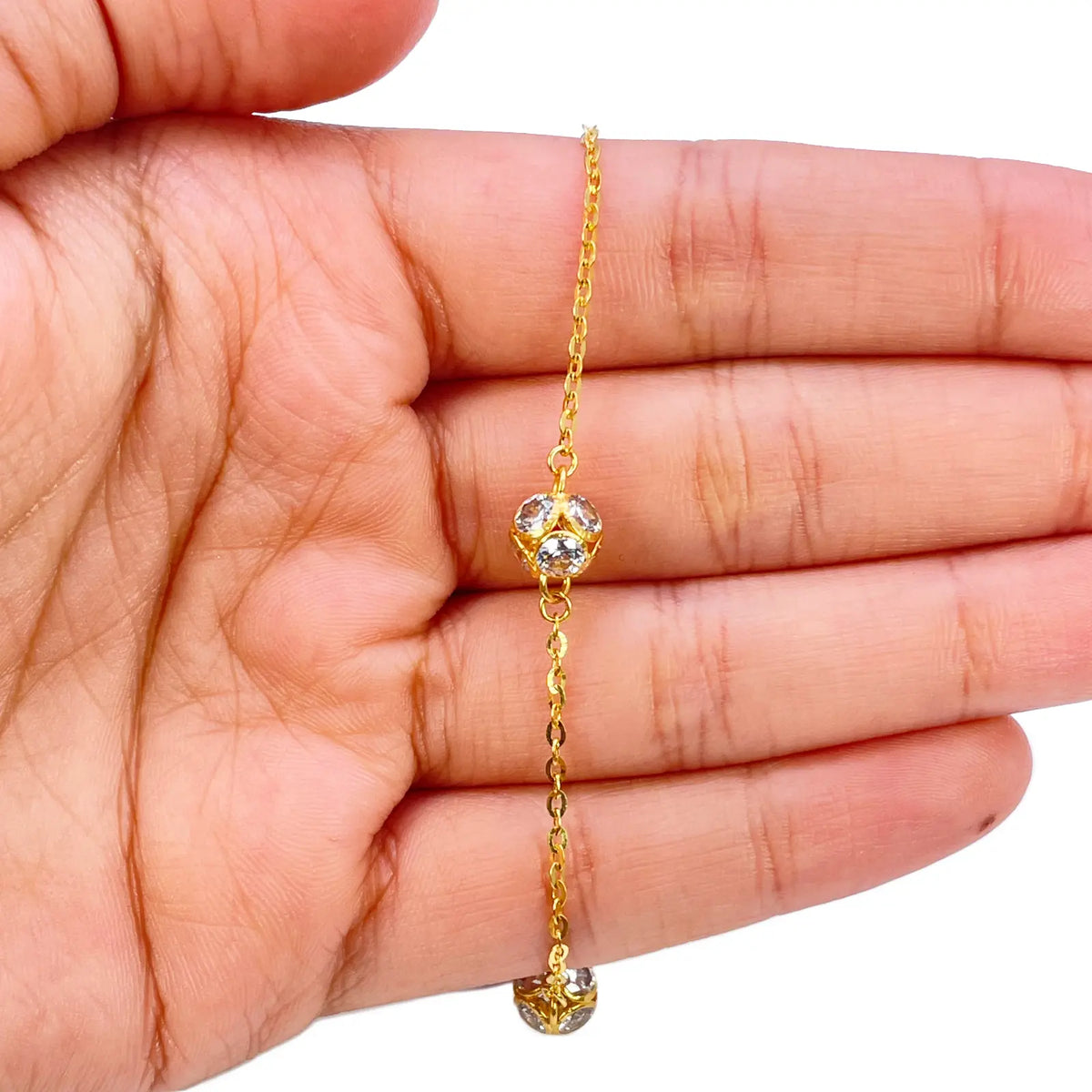 22ct Yellow Gold Sparkly Cubic Zirconia Glitter Ball Ladies Bracelet 6.5 Inches 