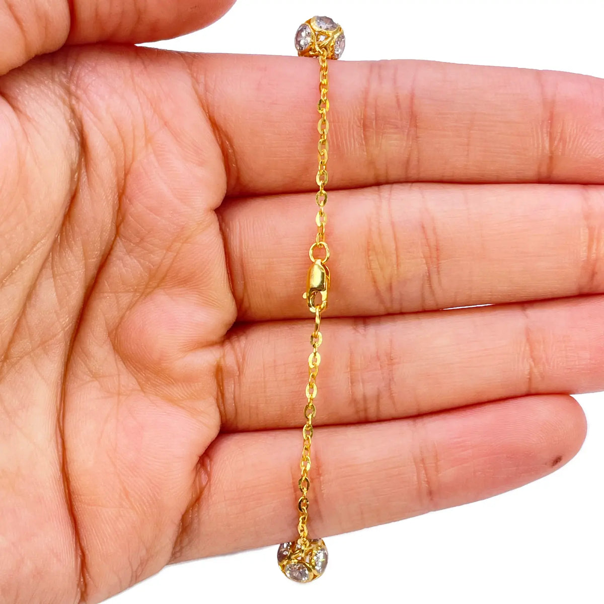 22ct Yellow Gold Sparkly Cubic Zirconia Glitter Ball Ladies Bracelet 6.5 Inches 