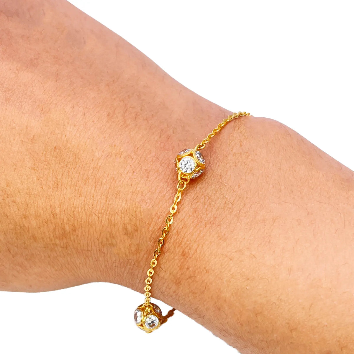 22ct Yellow Gold Sparkly Cubic Zirconia Glitter Ball Ladies Bracelet 6.5 Inches 