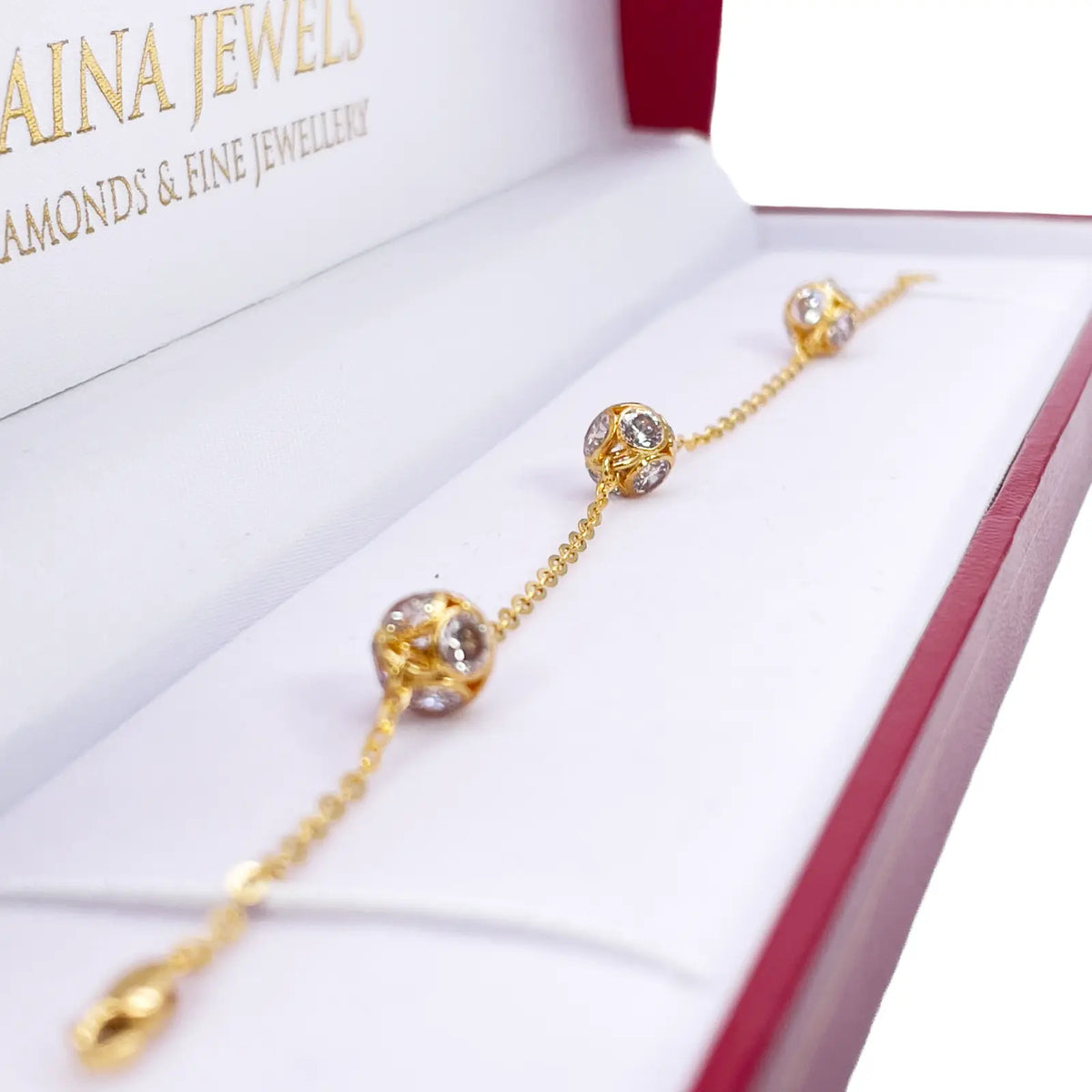 22ct Yellow Gold Sparkly Cubic Zirconia Glitter Ball Ladies Bracelet 6.5 Inches 