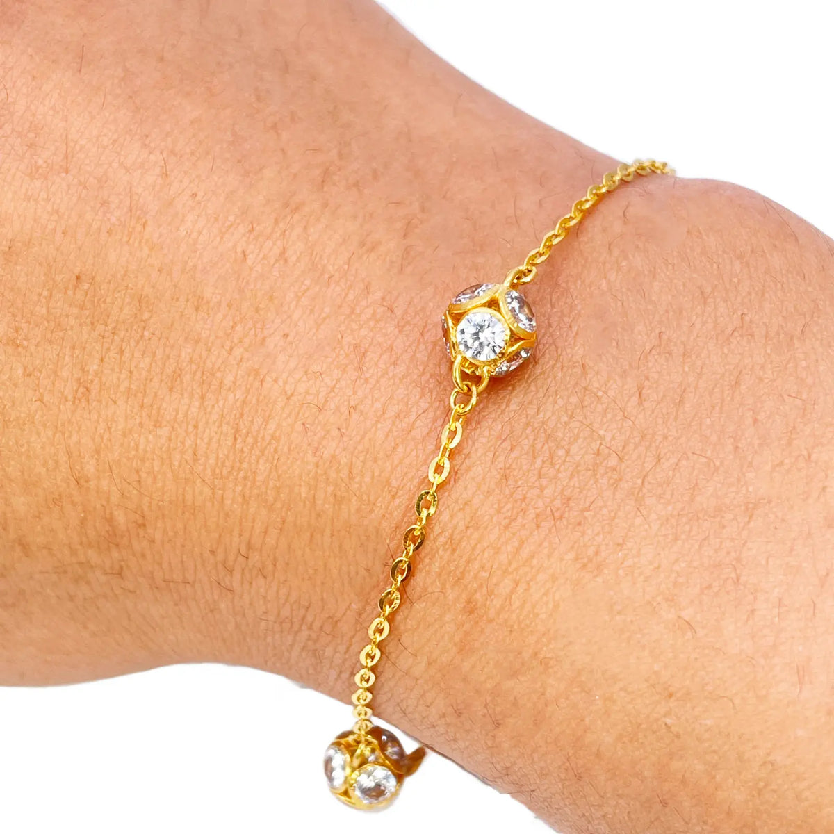 22ct Yellow Gold Sparkly Cubic Zirconia Glitter Ball Ladies Bracelet 6.5 Inches 