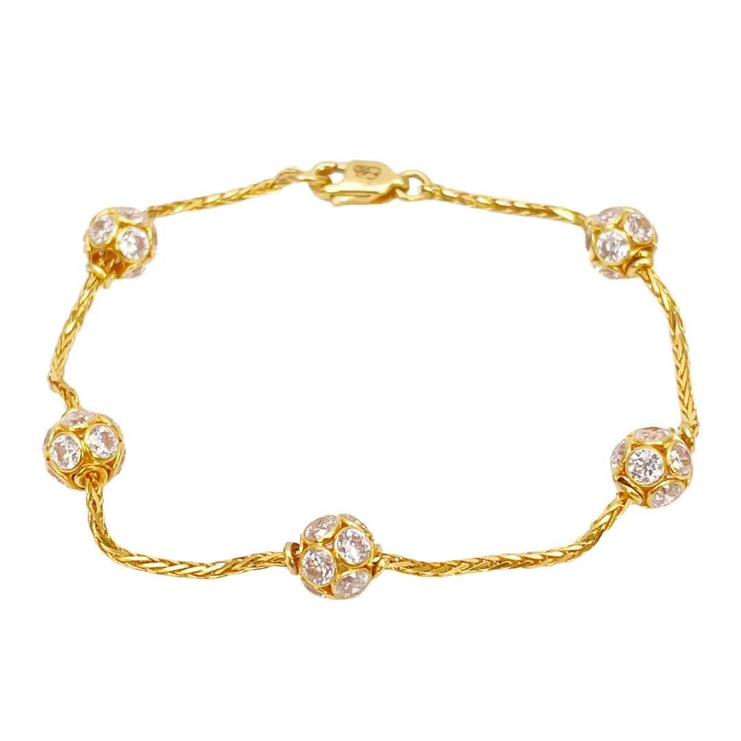 22ct Yellow Gold Sparkly Cubic Zirconia Glitter Ball Ladies Bracelet 6.5 inches 
