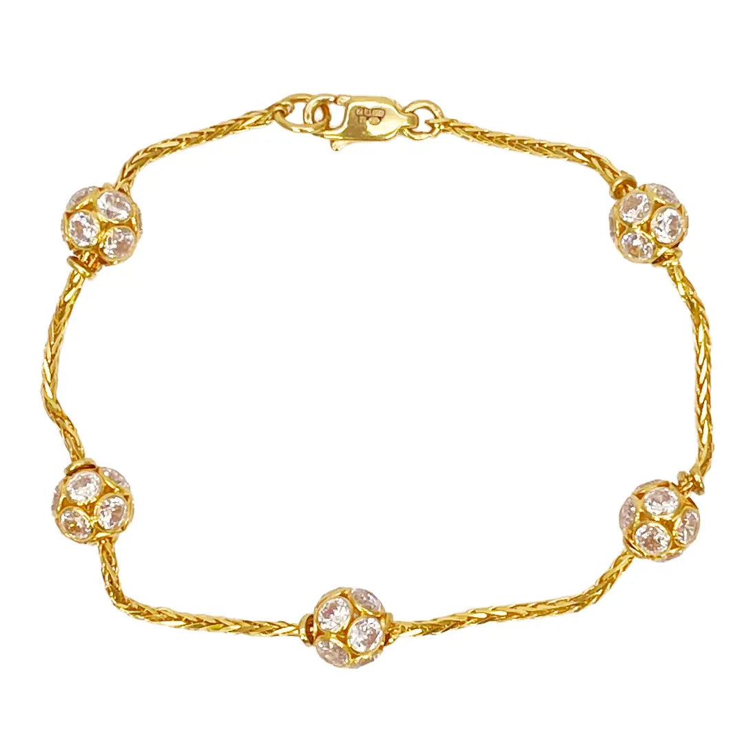 22ct Yellow Gold Sparkly Cubic Zirconia Glitter Ball Ladies Bracelet 6.5 inches 