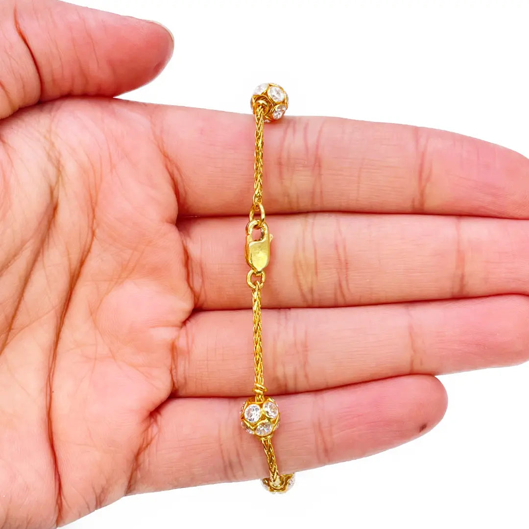 22ct Yellow Gold Sparkly Cubic Zirconia Glitter Ball Ladies Bracelet 6.5 inches 