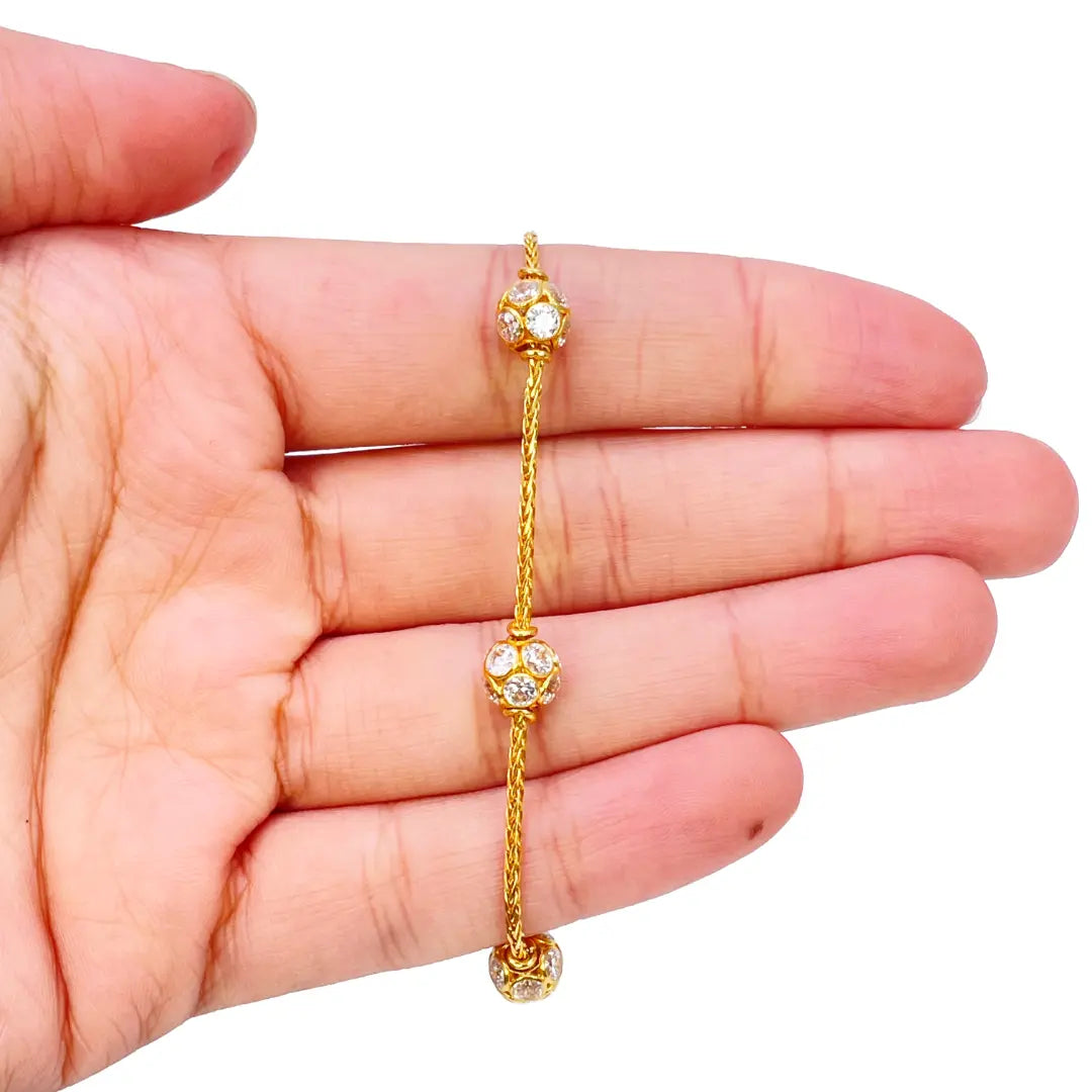 22ct Yellow Gold Sparkly Cubic Zirconia Glitter Ball Ladies Bracelet 6.5 inches 