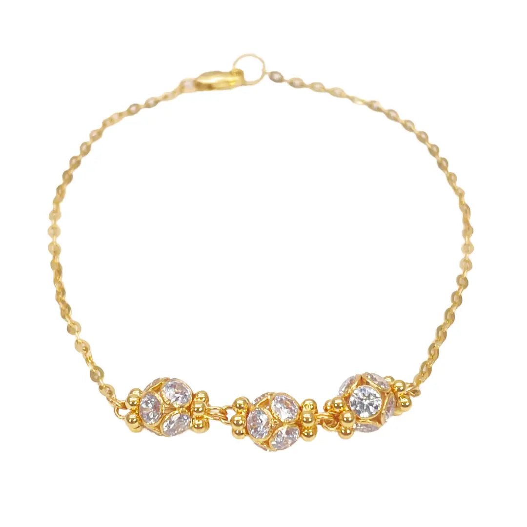 22ct Yellow Gold Sparkly Cubic Zirconia Glitter Ball Ladies Bracelet 7 inches 