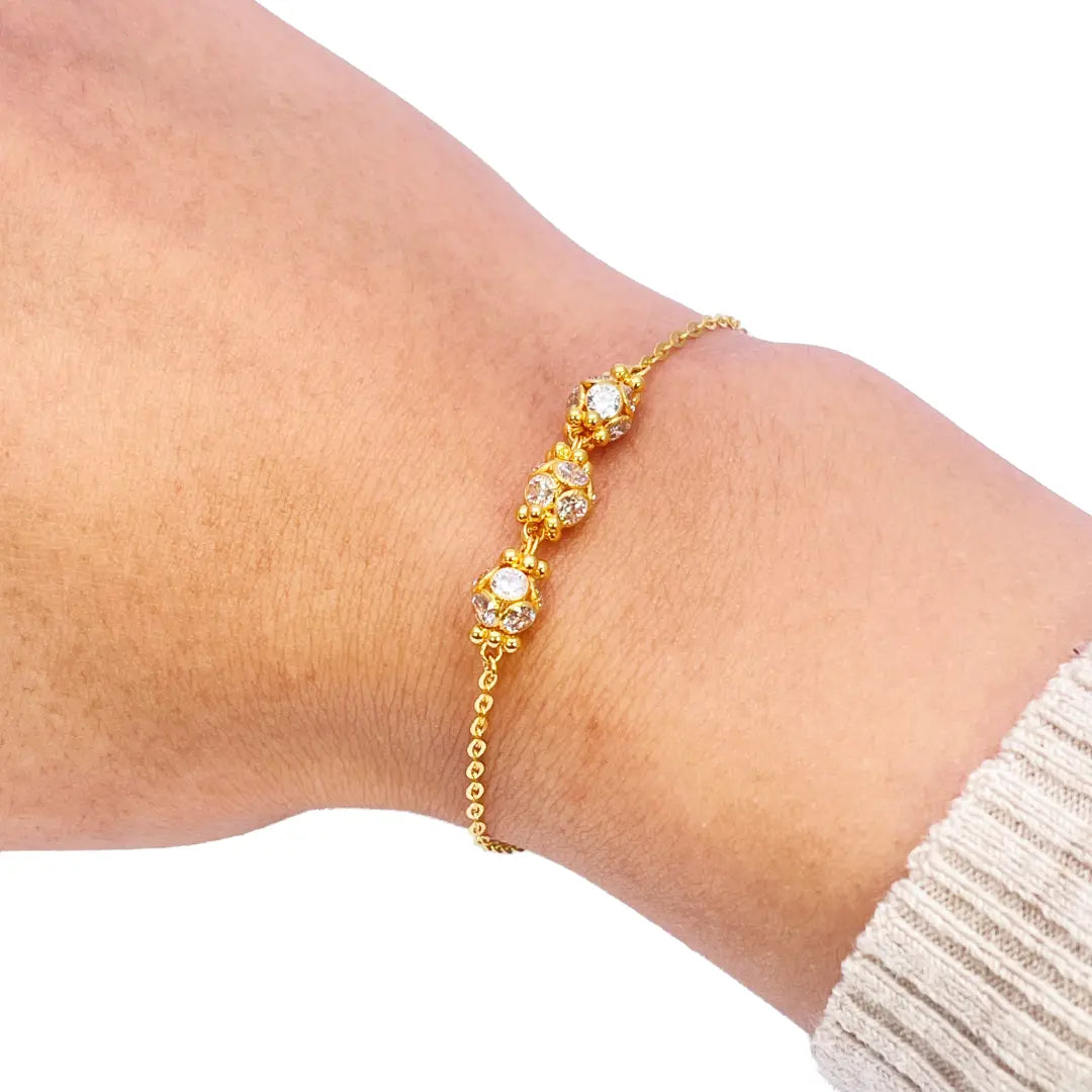 22ct Yellow Gold Sparkly Cubic Zirconia Glitter Ball Ladies Bracelet 7 inches 