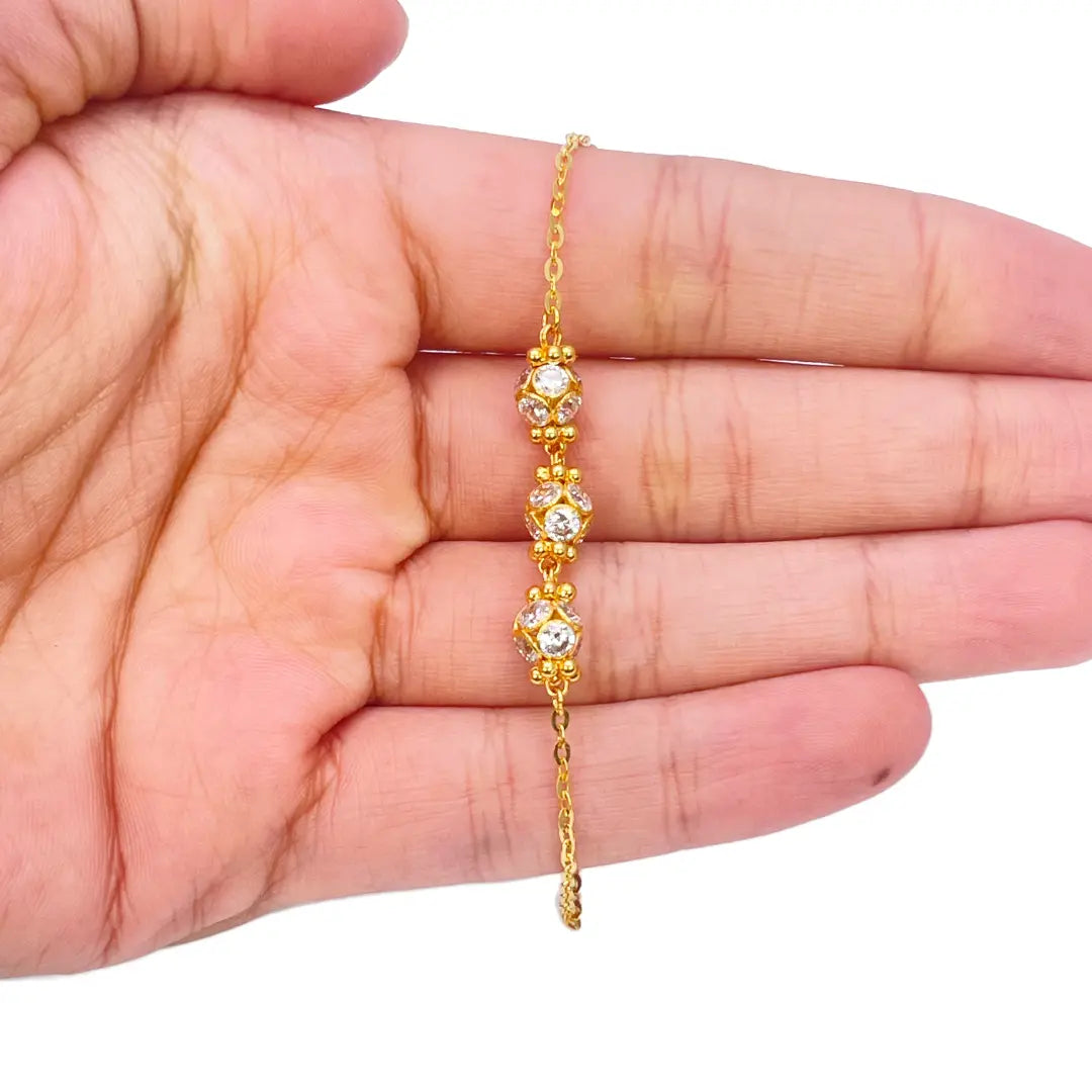 22ct Yellow Gold Sparkly Cubic Zirconia Glitter Ball Ladies Bracelet 7 inches 