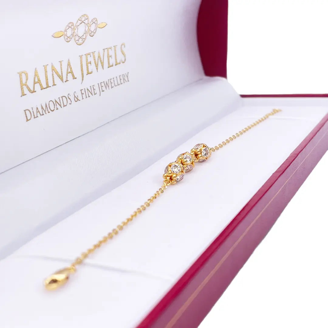 22ct Yellow Gold Sparkly Cubic Zirconia Glitter Ball Ladies Bracelet 7 inches 