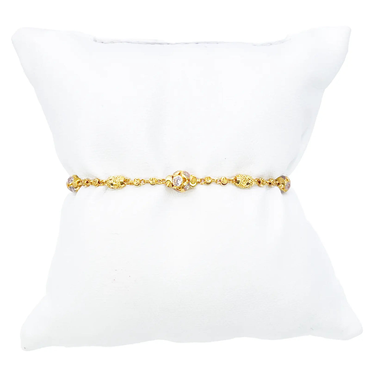 22ct Yellow Gold Sparkly Cubic Zirconia Glitter Ball & Diamond Cut Beads Ladies Bracelet 