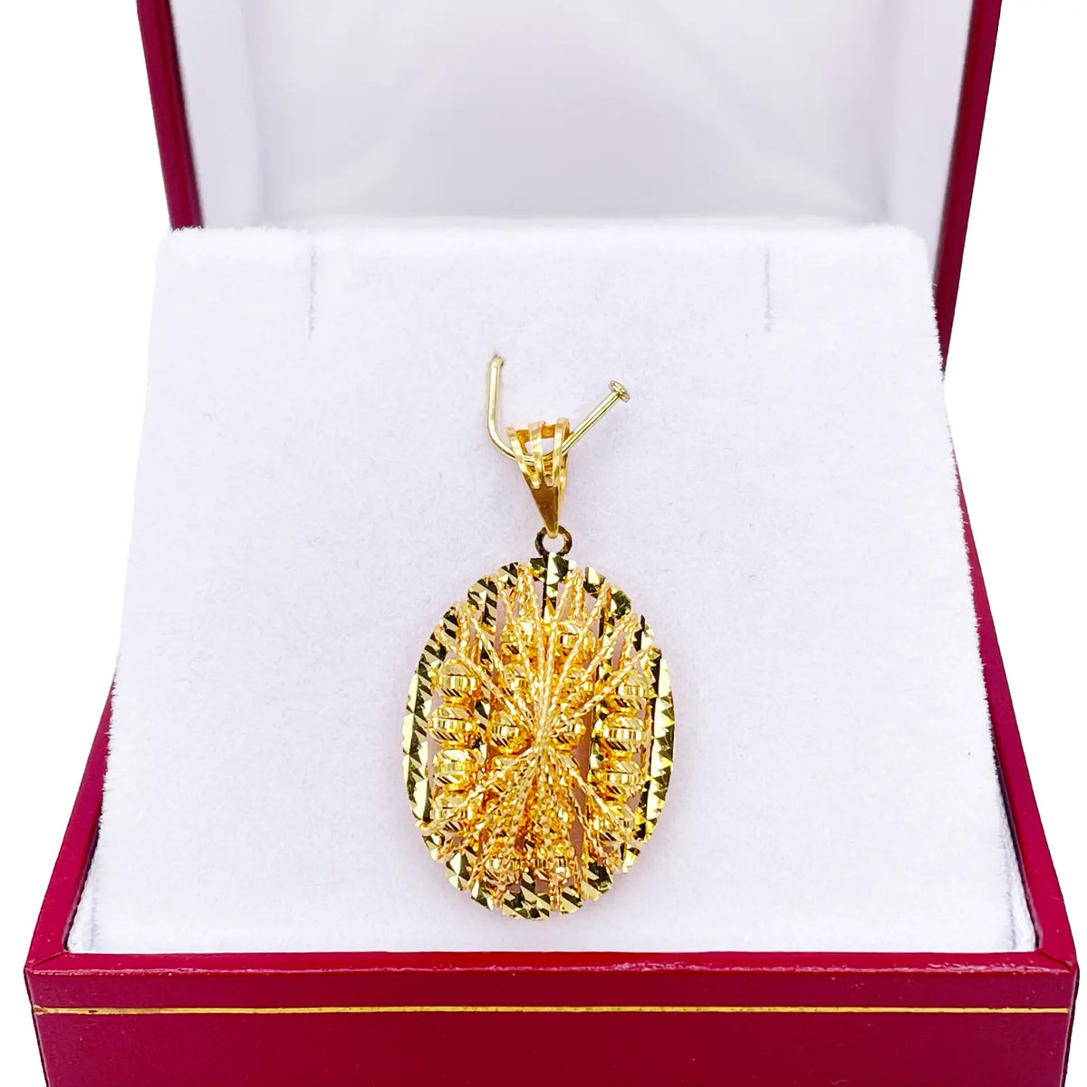 22ct Yellow Gold Sparkly Diamond Cut Mesh Beaded Oval Pendant 38mm Length 