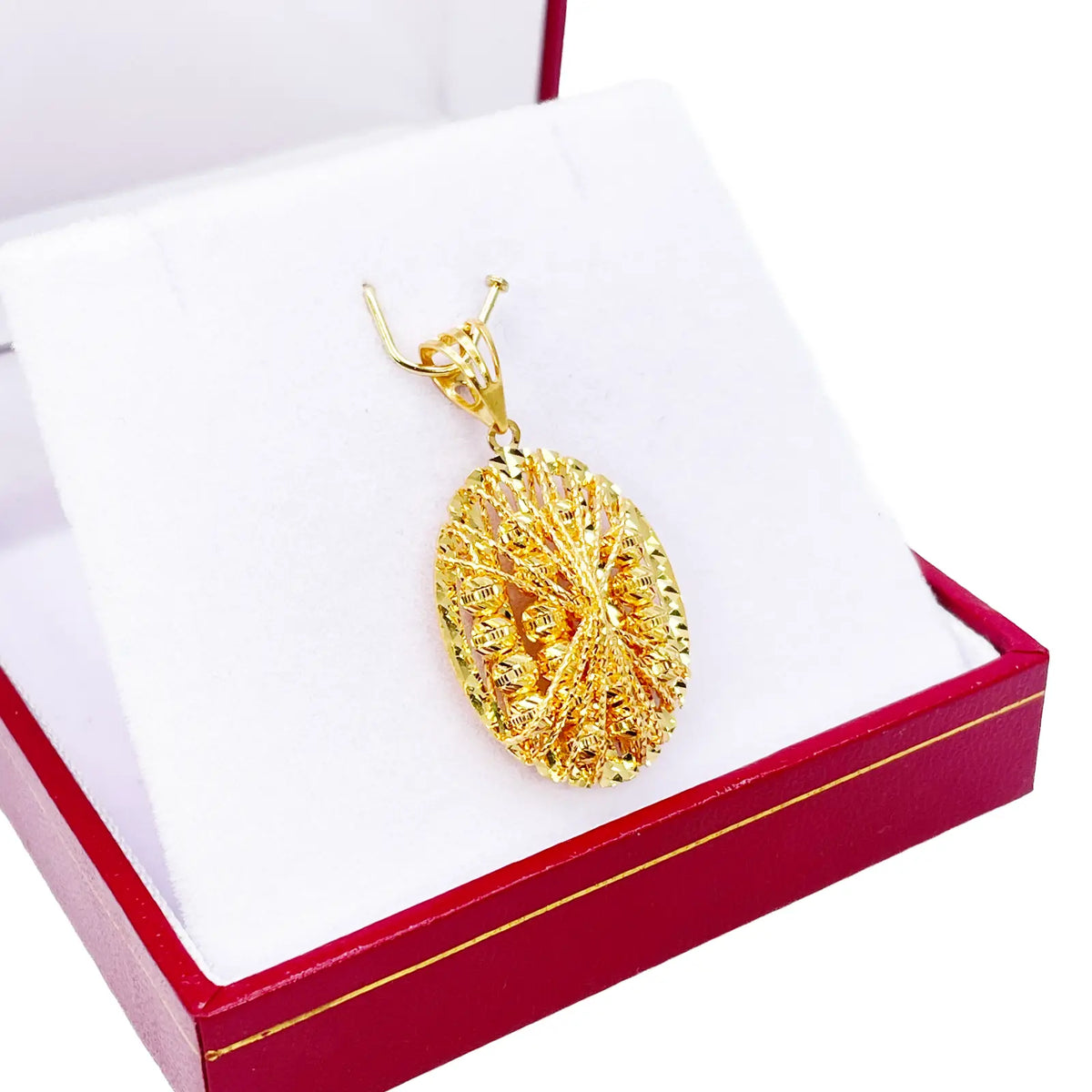 22ct Yellow Gold Sparkly Diamond Cut Mesh Beaded Oval Pendant 38mm Length 