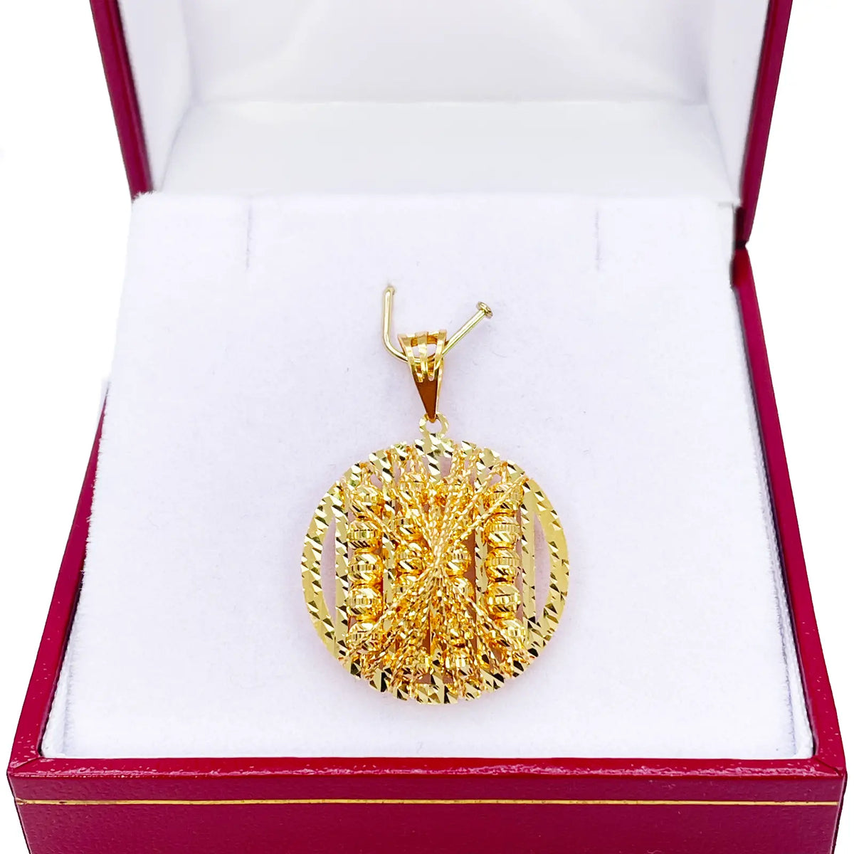 22ct Yellow Gold Sparkly Diamond Cut Mesh Beaded Round Pendant 30mm Length 