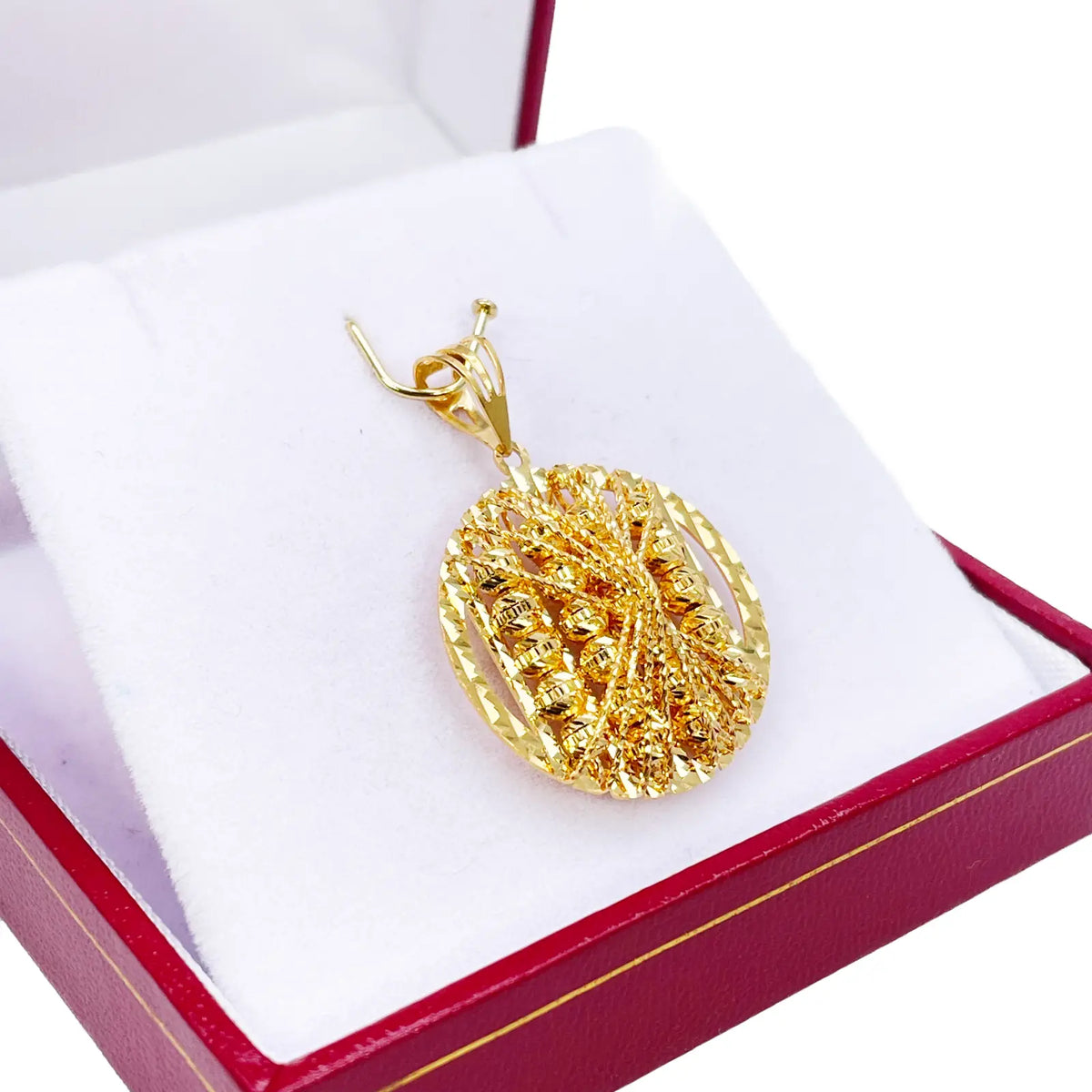 22ct Yellow Gold Sparkly Diamond Cut Mesh Beaded Round Pendant 30mm Length 