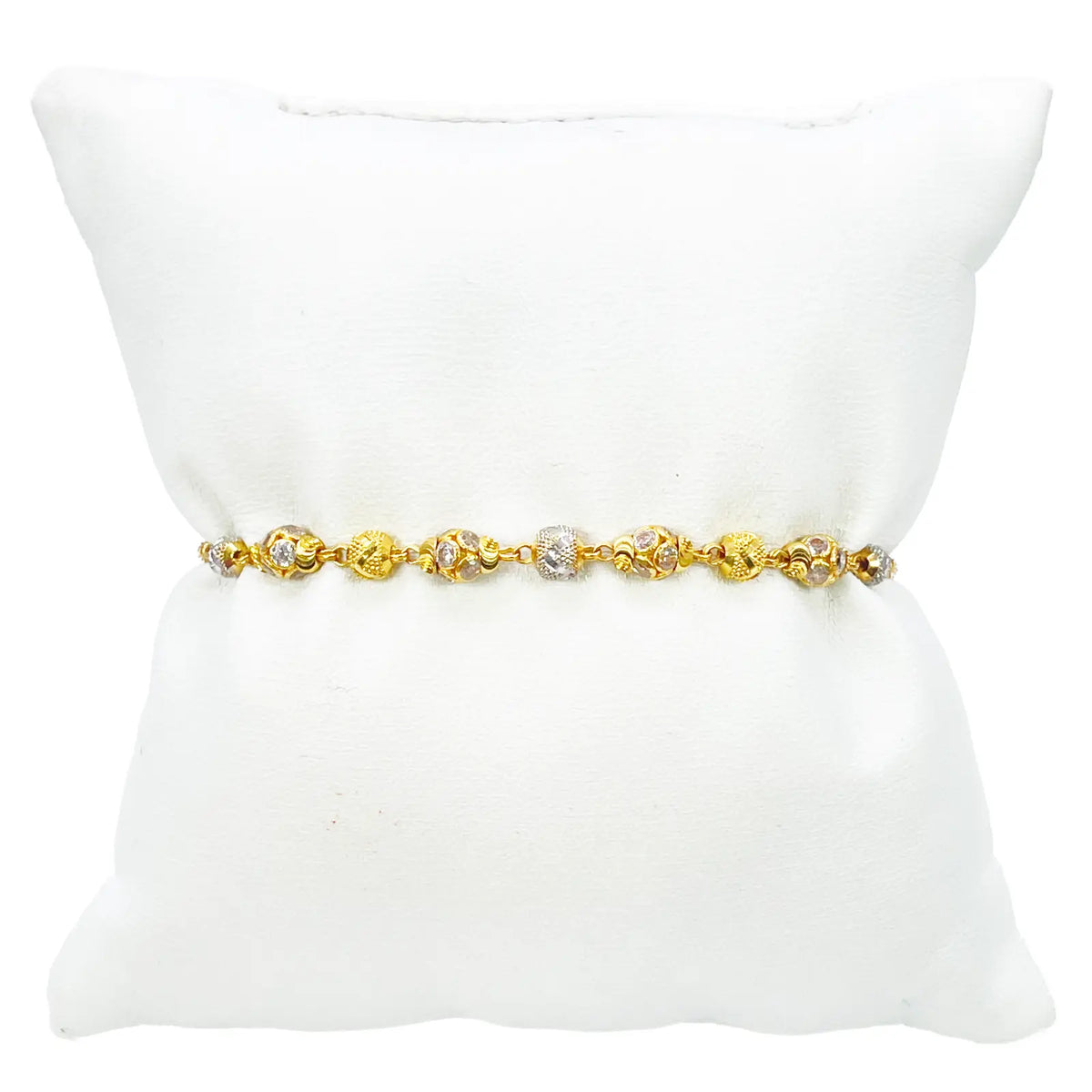 22ct Yellow Gold Sparkly Glitter Ball & Two-Tone Diamond Cut Beaded Bracelet 