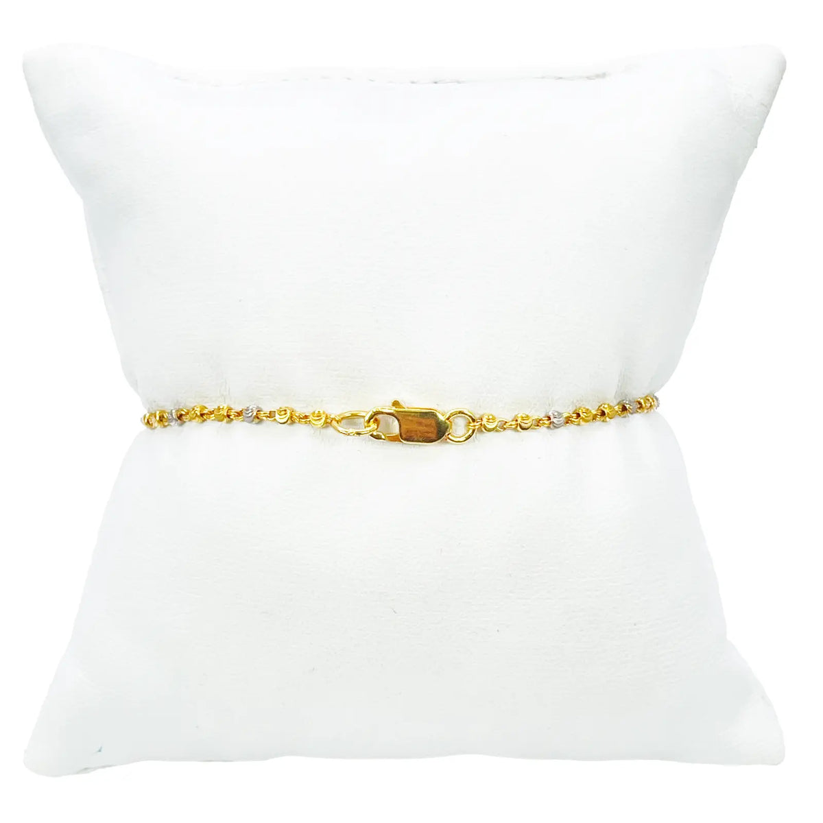 22ct Yellow Gold Sparkly Glitter Ball & Two-Tone Diamond Cut Beaded Bracelet 
